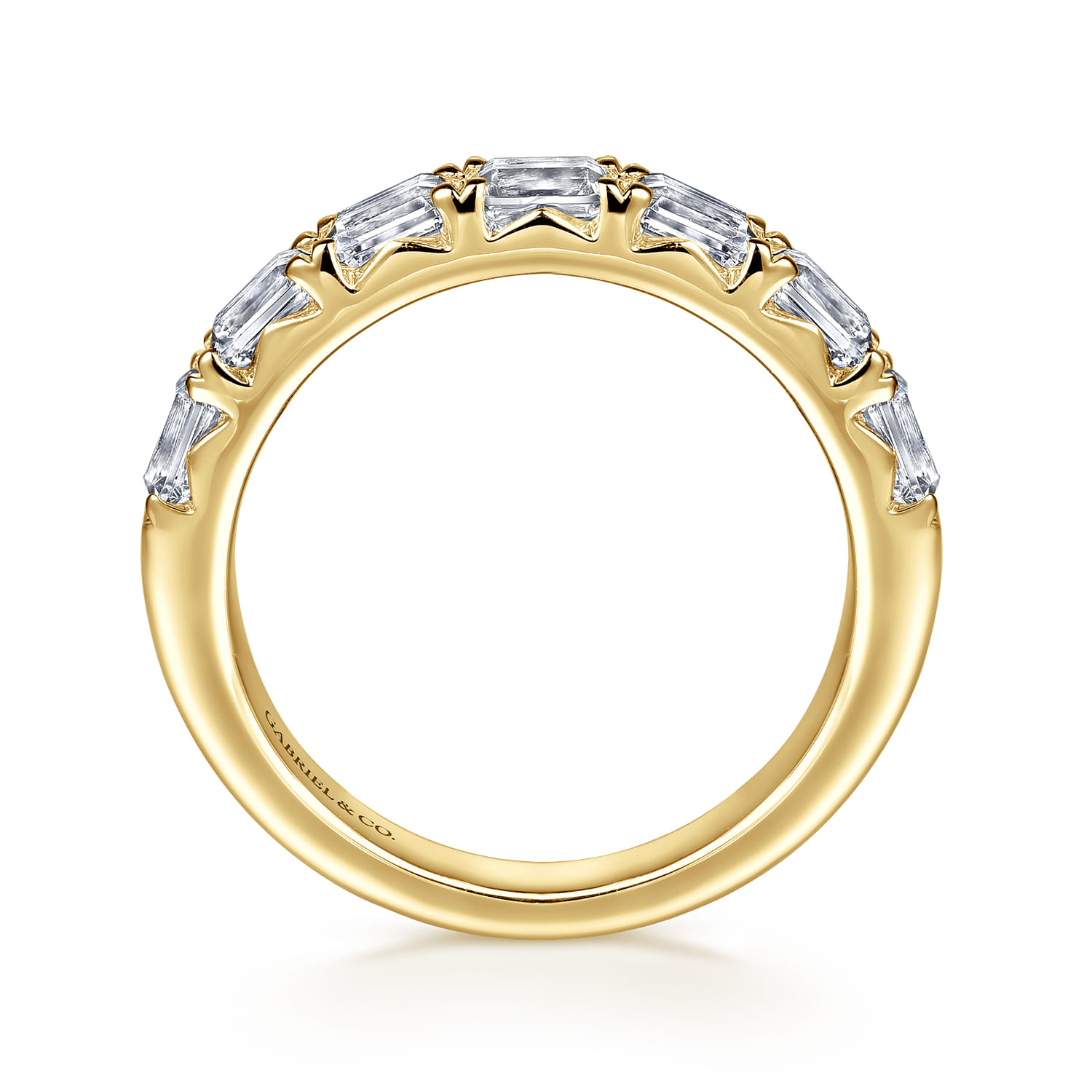 Straight Wedding Ring in 14k Yellow Gold with Emerald Cut Natural Diamond at Gabriel & Co. - Shot 2