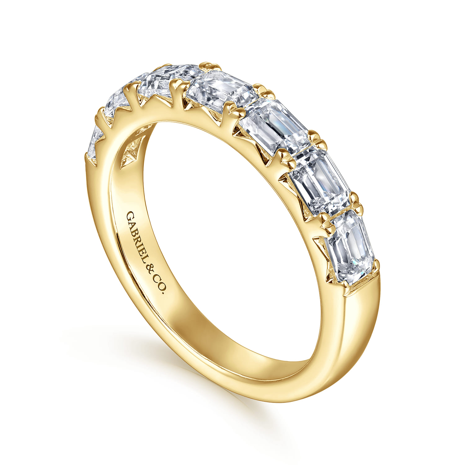 Straight Wedding Ring in 14k Yellow Gold with Emerald Cut Natural Diamond at Gabriel & Co. - Shot 3