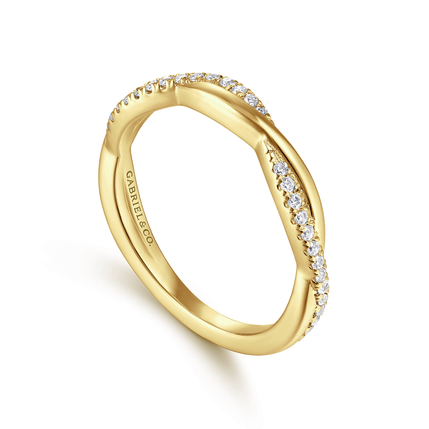 Twisted Wedding Ring in 14k Yellow Gold with  Natural Diamond at Gabriel & Co. - Shot 3