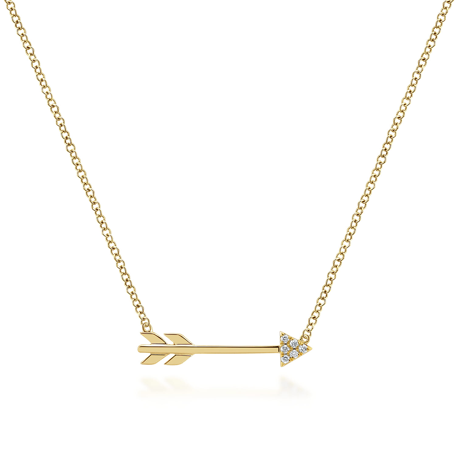 14K Yellow Gold Diamond Arrow Necklace - 0.03 ct - Shot 1