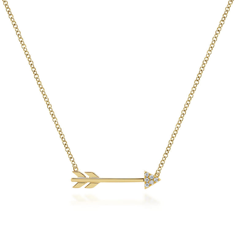 14K Yellow Gold Diamond Arrow Necklace - 0.03 ct - Shot 1