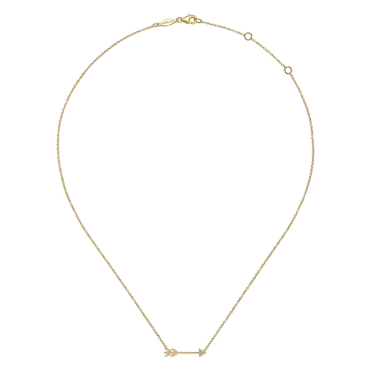 14K Yellow Gold Diamond Arrow Necklace - 0.03 ct - Shot 2