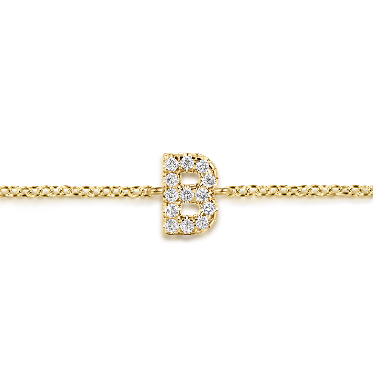 14K Yellow Gold Diamond B Initial Chain Bracelet - 0.08 ct - Shot 2