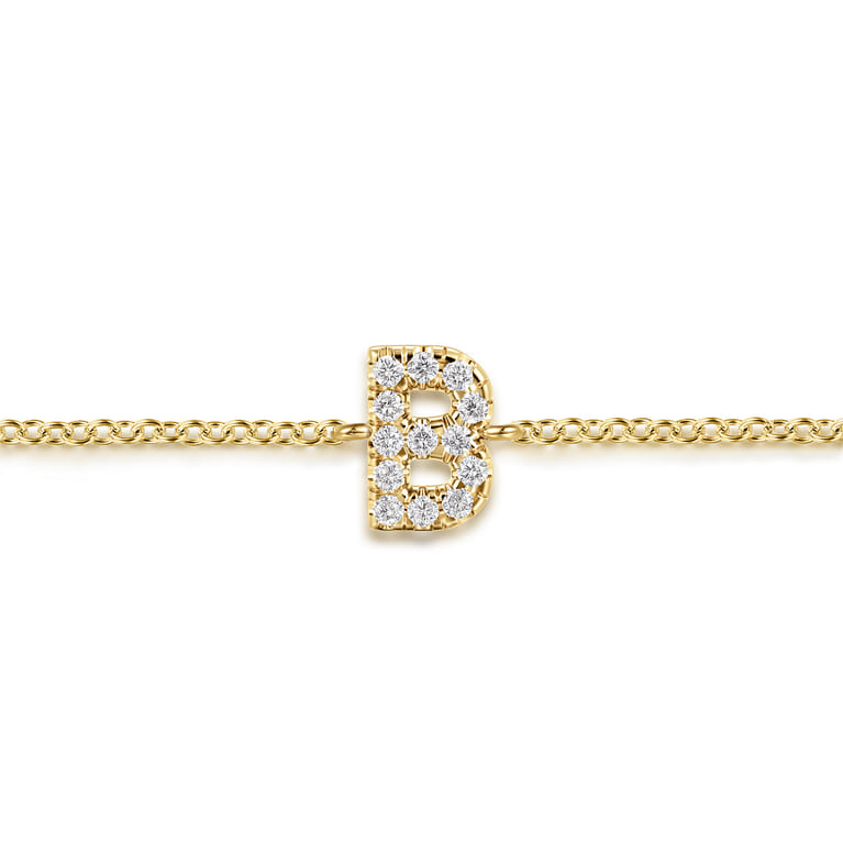 14K Yellow Gold Diamond B Initial Chain Bracelet - 0.08 ct - Shot 2