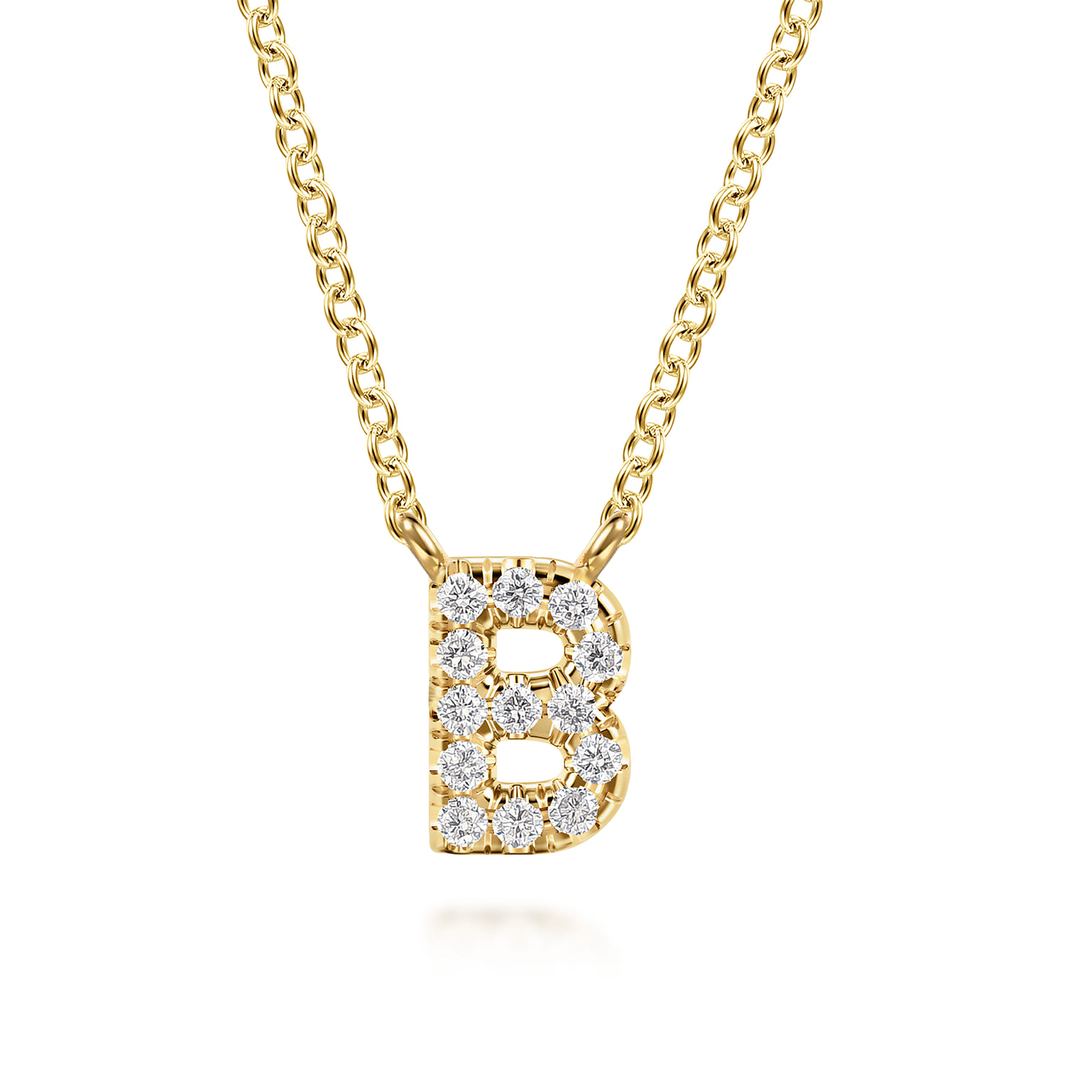 14K Yellow Gold Diamond B Initial Pendant Necklace - 0.08 ct - Shot 1