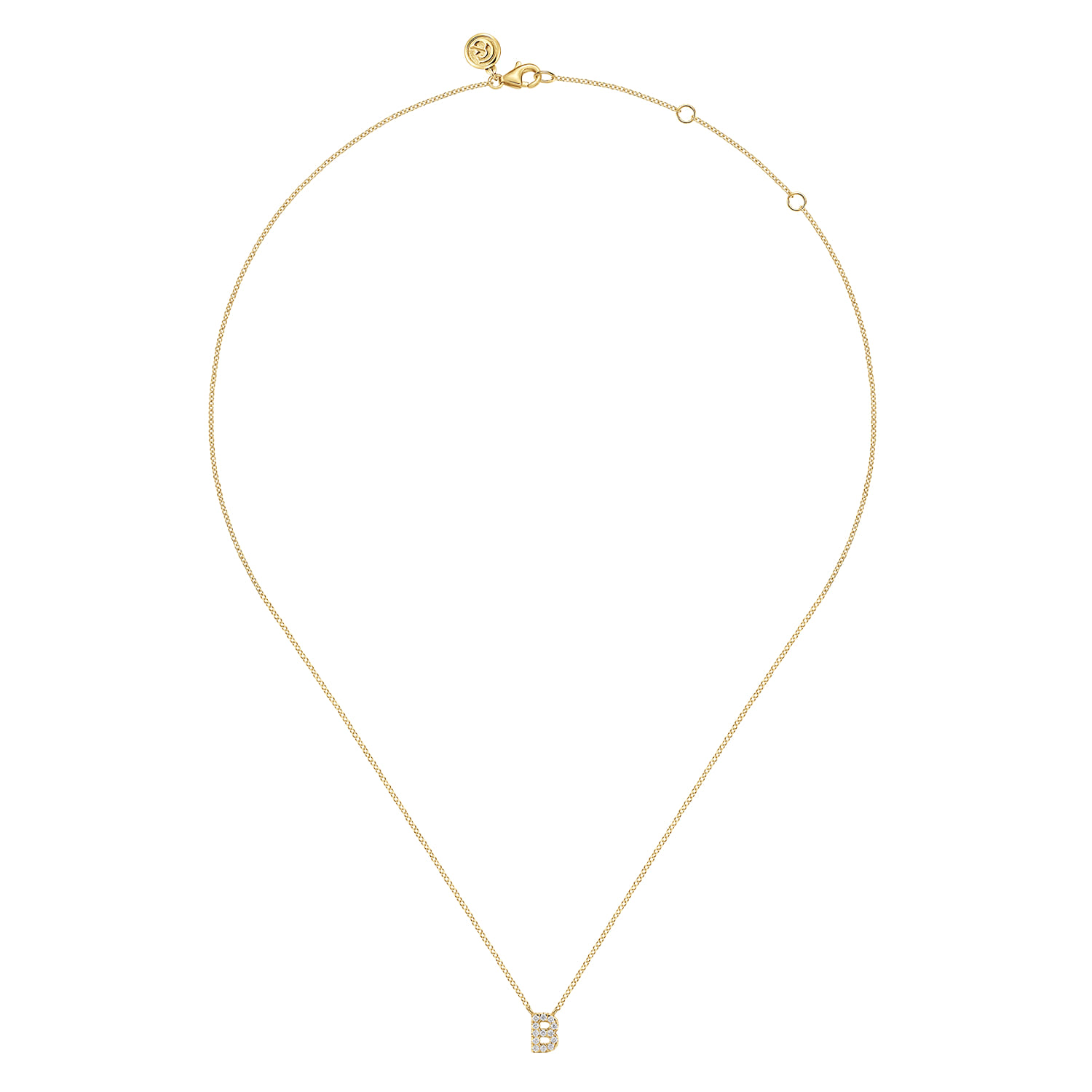 14K Yellow Gold Diamond B Initial Pendant Necklace - 0.08 ct - Shot 2