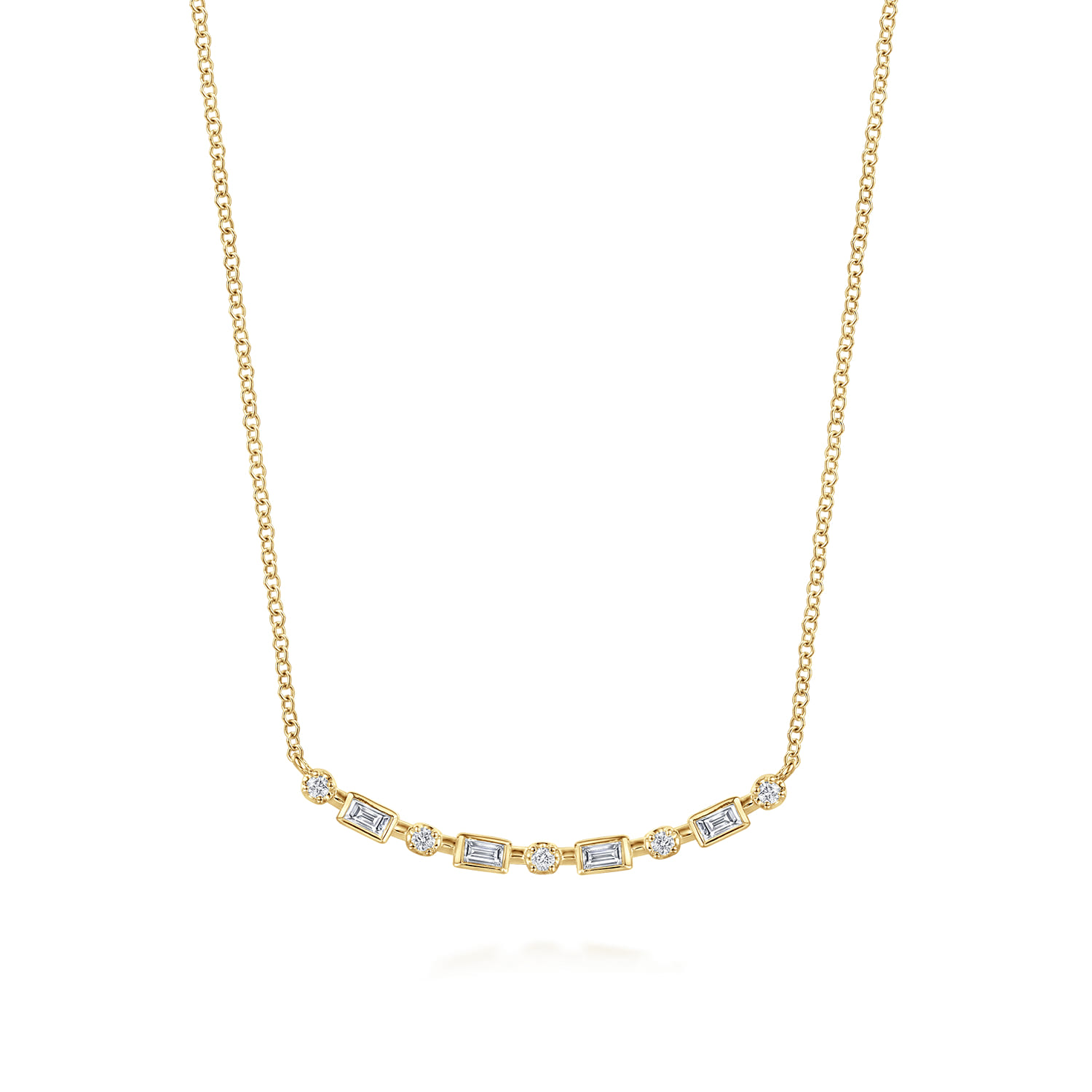 14K Yellow Gold Diamond Baguette Horizontal Bar Necklace - 0.3 ct - Shot 1