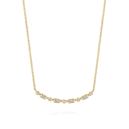 14K Yellow Gold Diamond Baguette Horizontal Bar Necklace