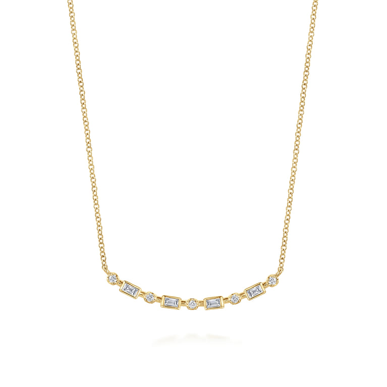 14K Yellow Gold Diamond Baguette Horizontal Bar Necklace - 0.3 ct - Shot 1