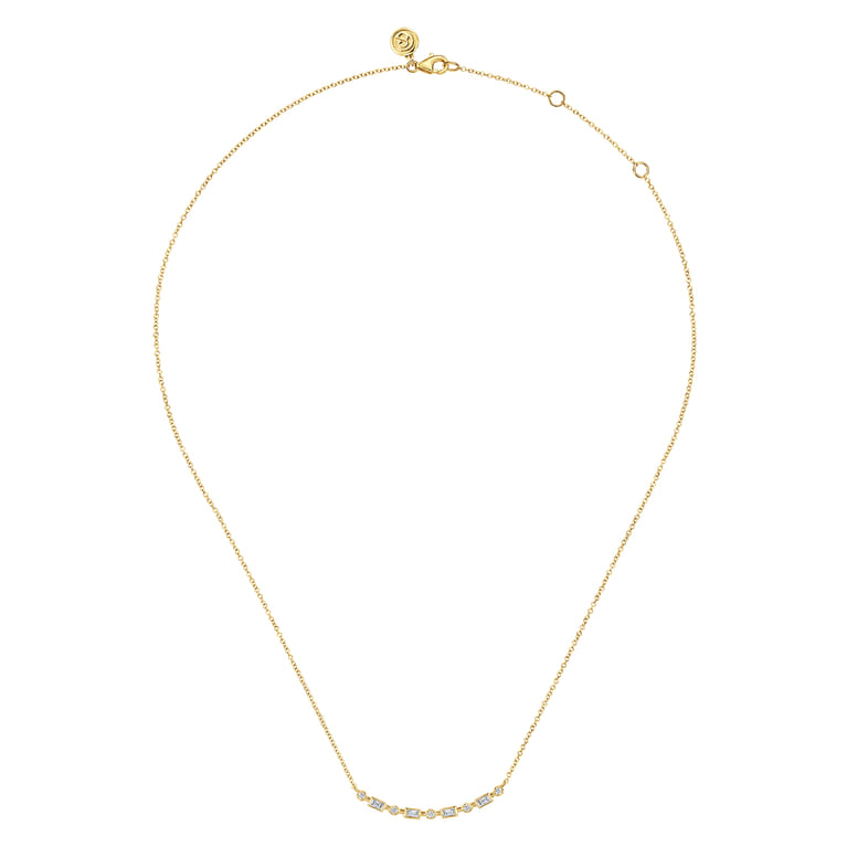 14K Yellow Gold Diamond Baguette Horizontal Bar Necklace - 0.3 ct - Shot 2
