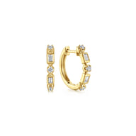 14K Yellow Gold Diamond Baguette Huggie Earrings