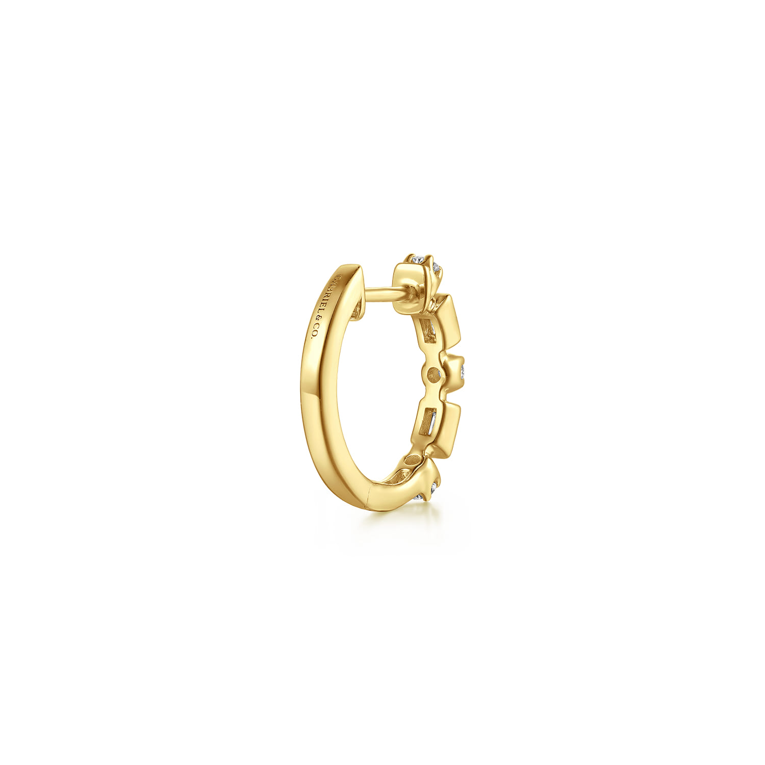 14K Yellow Gold Diamond Baguette Huggie Earrings - 0.32 ct - Shot 2