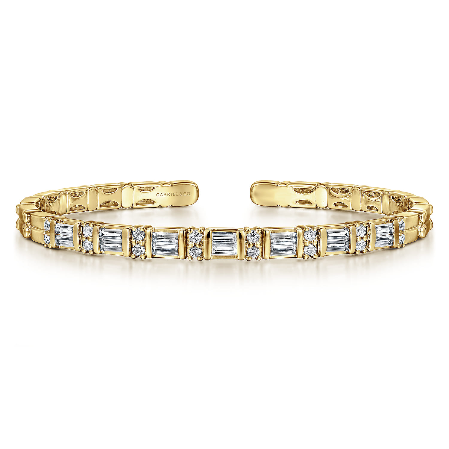14K Yellow Gold Diamond Baguette Station Bangle - 1.6 ct - Shot 1