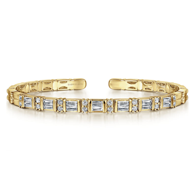 14K Yellow Gold Diamond Baguette Station Bangle - 1.6 ct - Shot 1
