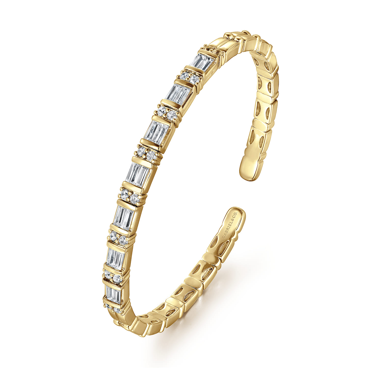 14K Yellow Gold Diamond Baguette Station Bangle - 1.6 ct - Shot 2