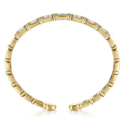 14K Yellow Gold Diamond Baguette Station Bangle