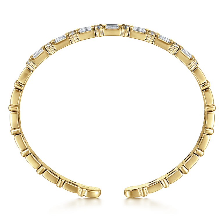 14K Yellow Gold Diamond Baguette Station Bangle - 1.6 ct - Shot 3