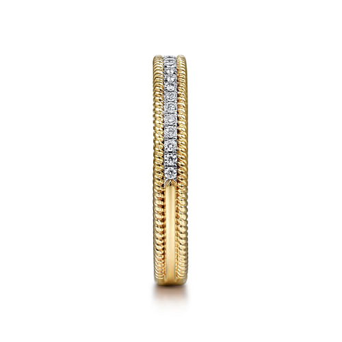 14K Yellow Gold Diamond Band with Twisted Rope Border - 0.14 ct - Shot 4