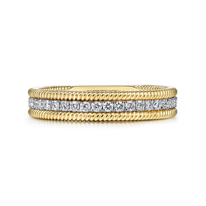14K Yellow Gold Diamond Band with Twisted Rope Border