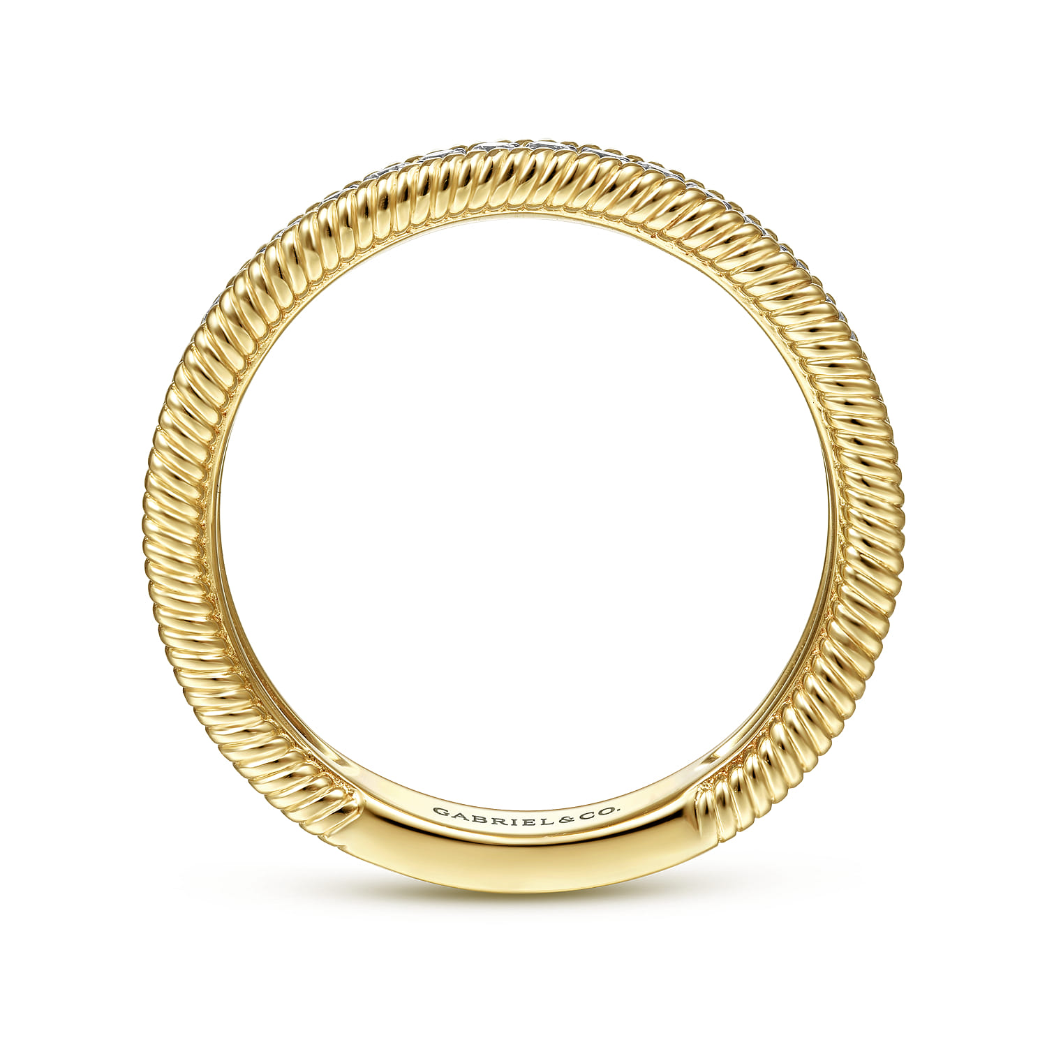 14K Yellow Gold Diamond Band with Twisted Rope Border - 0.25 ct - Shot 2