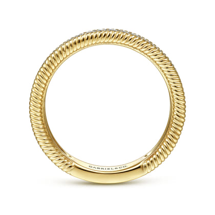 14K Yellow Gold Diamond Band with Twisted Rope Border