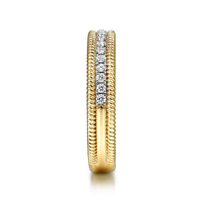 14K Yellow Gold Diamond Band with Twisted Rope Border