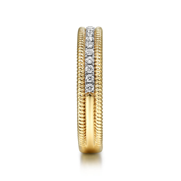 14K Yellow Gold Diamond Band with Twisted Rope Border - 0.25 ct - Shot 4