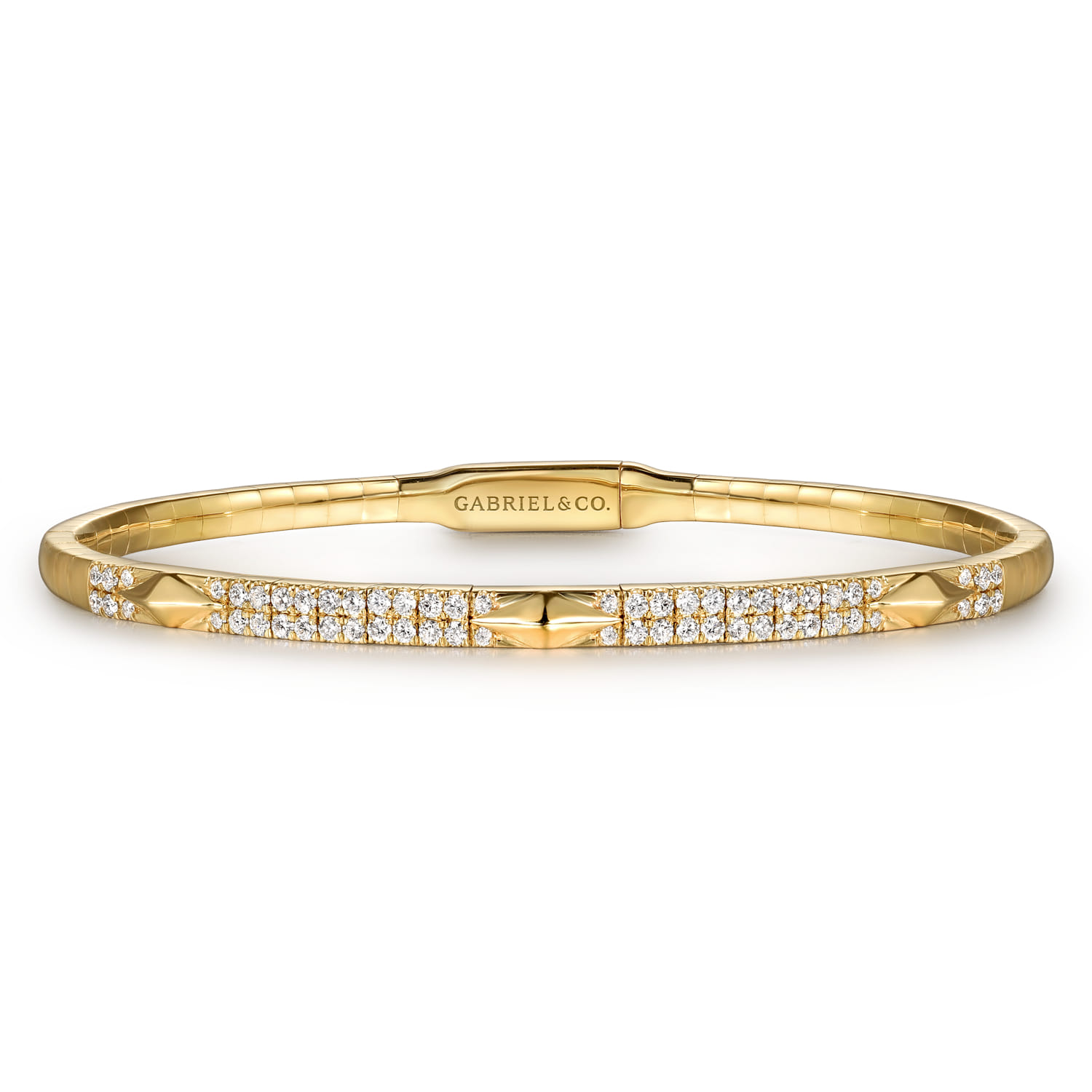 14K Yellow Gold Diamond Bangle Bracelet with Pyramid Rhombus Stations - 0.5 ct - Shot 1