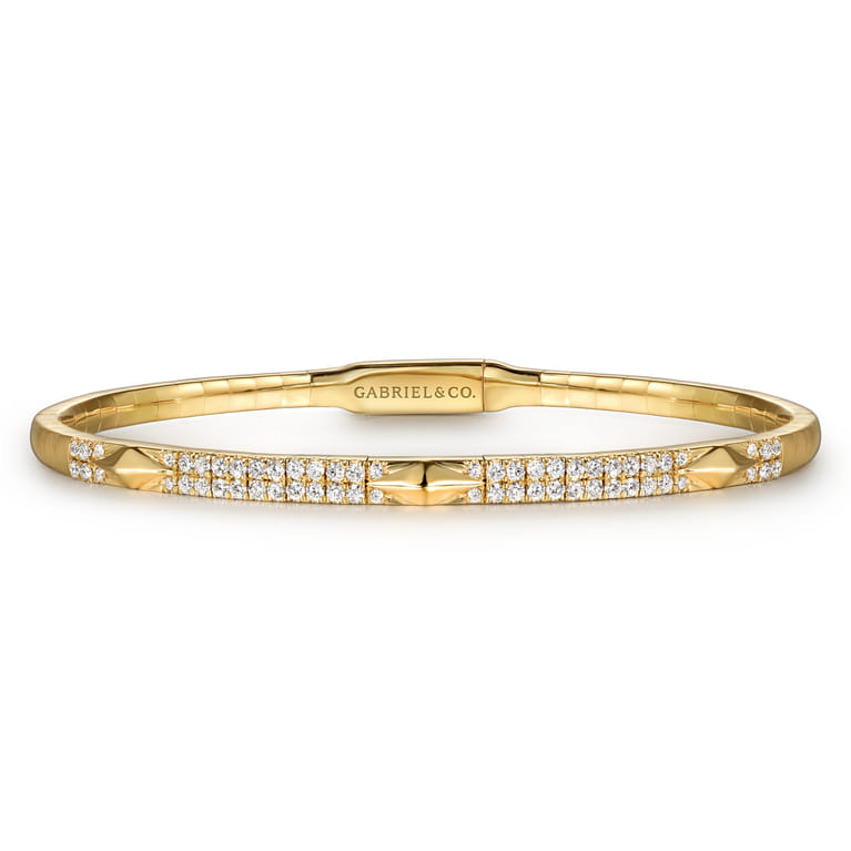 14K Yellow Gold Diamond Bangle Bracelet with Pyramid Rhombus Stations - 0.5 ct - Shot 1