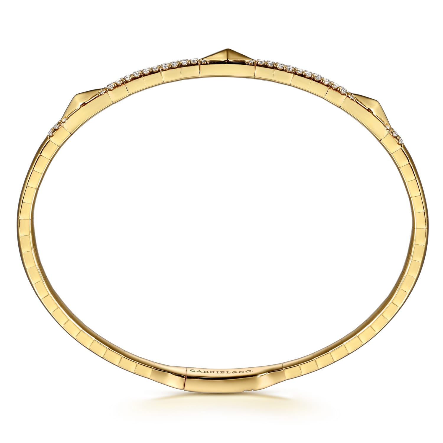 14K Yellow Gold Diamond Bangle Bracelet with Pyramid Rhombus Stations - 0.5 ct - Shot 3