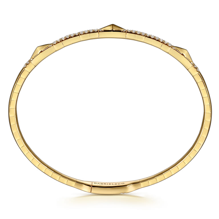 14K Yellow Gold Diamond Bangle Bracelet with Pyramid Rhombus Stations - 0.5 ct - Shot 3