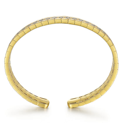 14K Yellow Gold Diamond Bangle with Hexagon Pattern