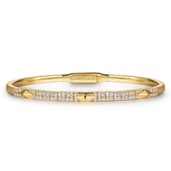 14K Yellow Gold Diamond Bangle with Pyramid Rhombus Stations