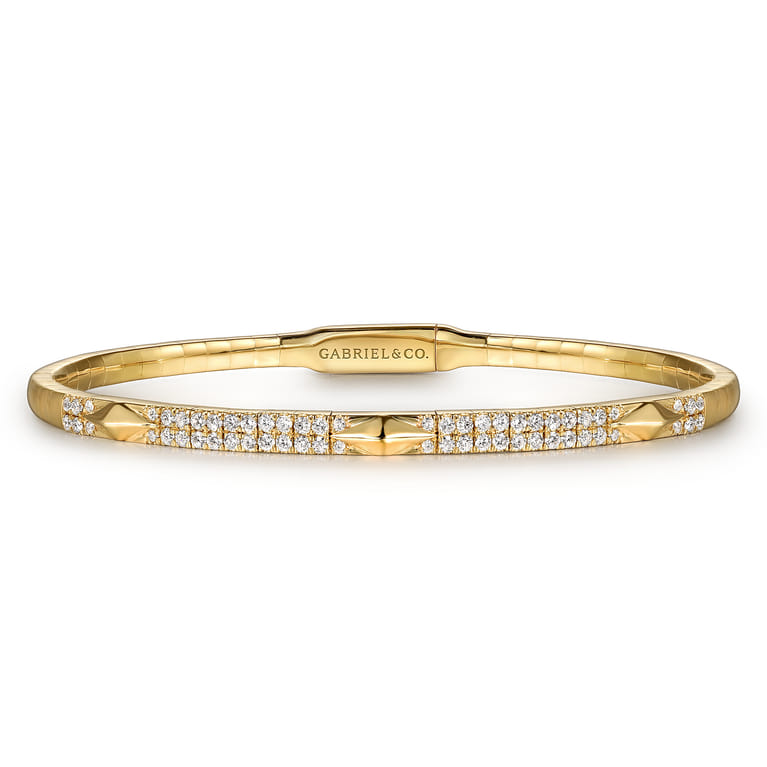 14K Yellow Gold Diamond Bangle with Pyramid Rhombus Stations - 0.5 ct - Shot 1