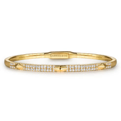 14K Yellow Gold Diamond Bangle with Pyramid Rhombus Stations