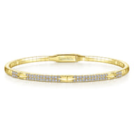 14K Yellow Gold Diamond Bangle with Pyramid Rhombus Stations