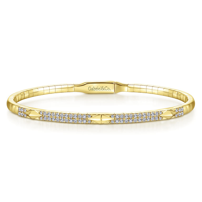 14K Yellow Gold Diamond Bangle with Pyramid Rhombus Stations - 0.5 ct - Shot 1