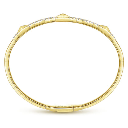 14K Yellow Gold Diamond Bangle with Pyramid Rhombus Stations