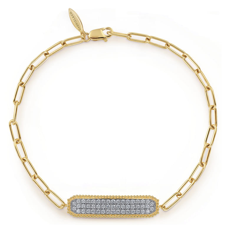 14K Yellow Gold Diamond Bar Chain Bracelet - 0.6 ct - Shot 1