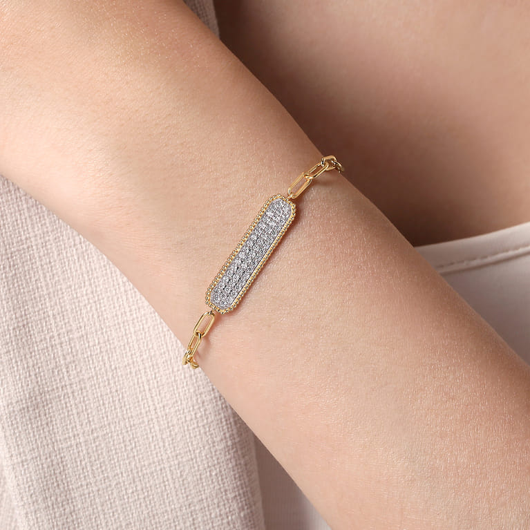 14K Yellow Gold Diamond Bar Chain Bracelet - 0.6 ct - Shot 4