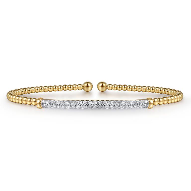 14K Yellow Gold Diamond Bar Cuff Bangle Bracelet- Bujukan - 0.3 ct - Shot 1