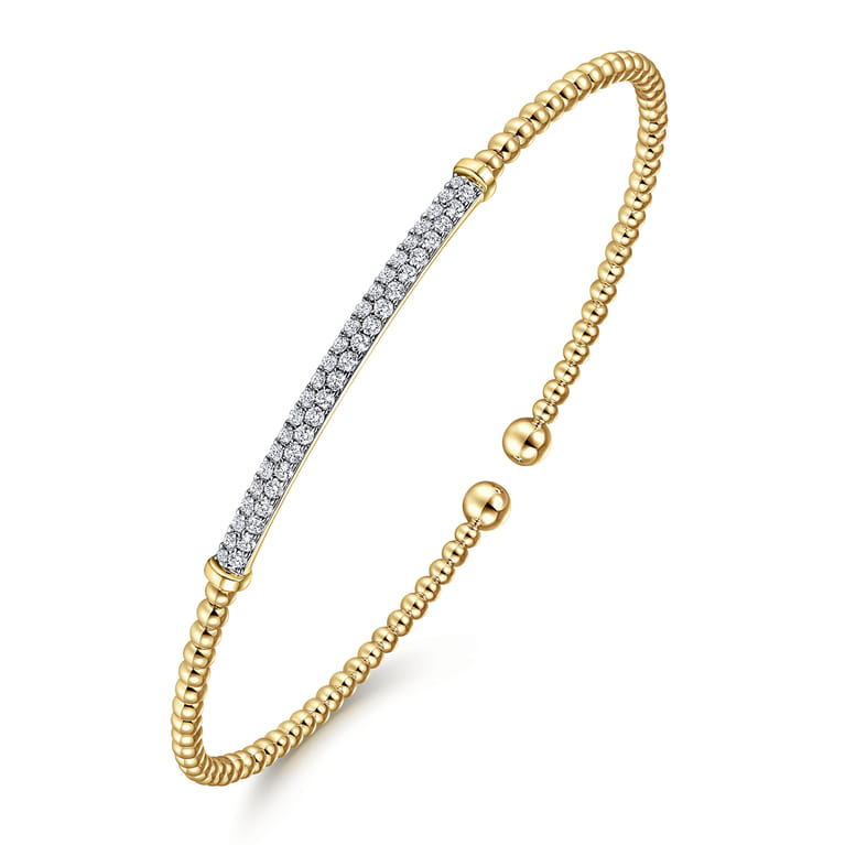 14K Yellow Gold Diamond Bar Cuff Bangle Bracelet- Bujukan - 0.3 ct - Shot 2