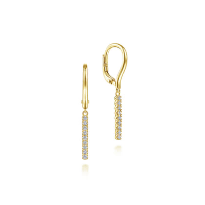 14K Yellow Gold Diamond Bar Drop Leverback Earrings