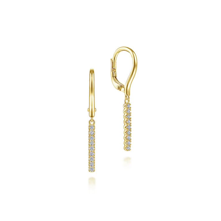 14K Yellow Gold Diamond Bar Drop Leverback Earrings - 0.11 ct - Shot 1