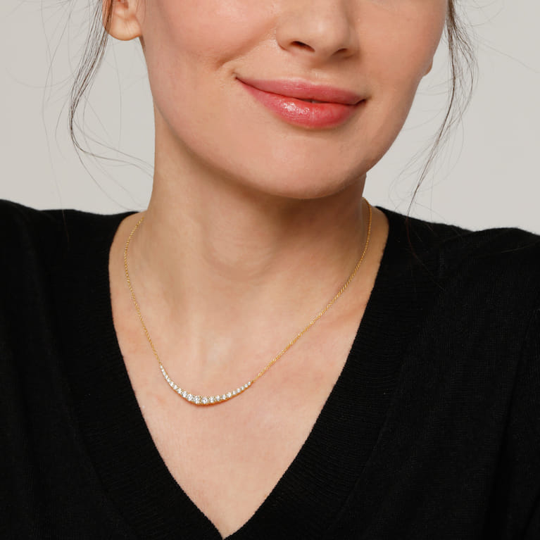 14K Yellow Gold Diamond Bar Necklace - 1.55 ct - Shot 3