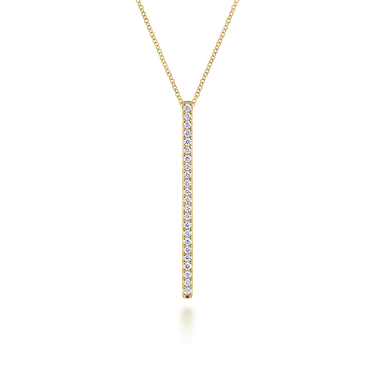 14K Yellow Gold Diamond Bar Pendant Necklace - 0.51 ct - Shot 1