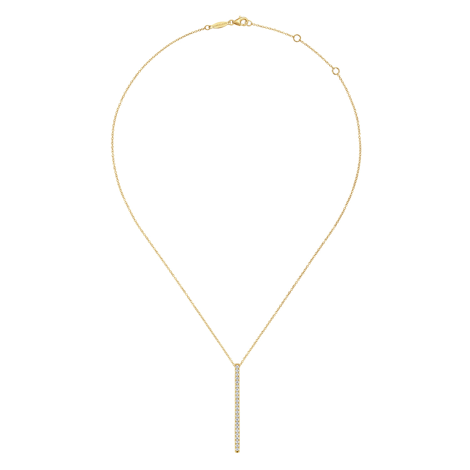 14K Yellow Gold Diamond Bar Pendant Necklace - 0.51 ct - Shot 2