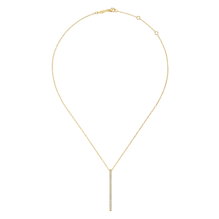 14K Yellow Gold Diamond Bar Pendant Necklace - 0.51 ct - Shot 2
