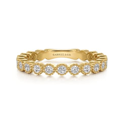 14K Yellow Gold Diamond Bezel Setting Stackable Ladies Ring