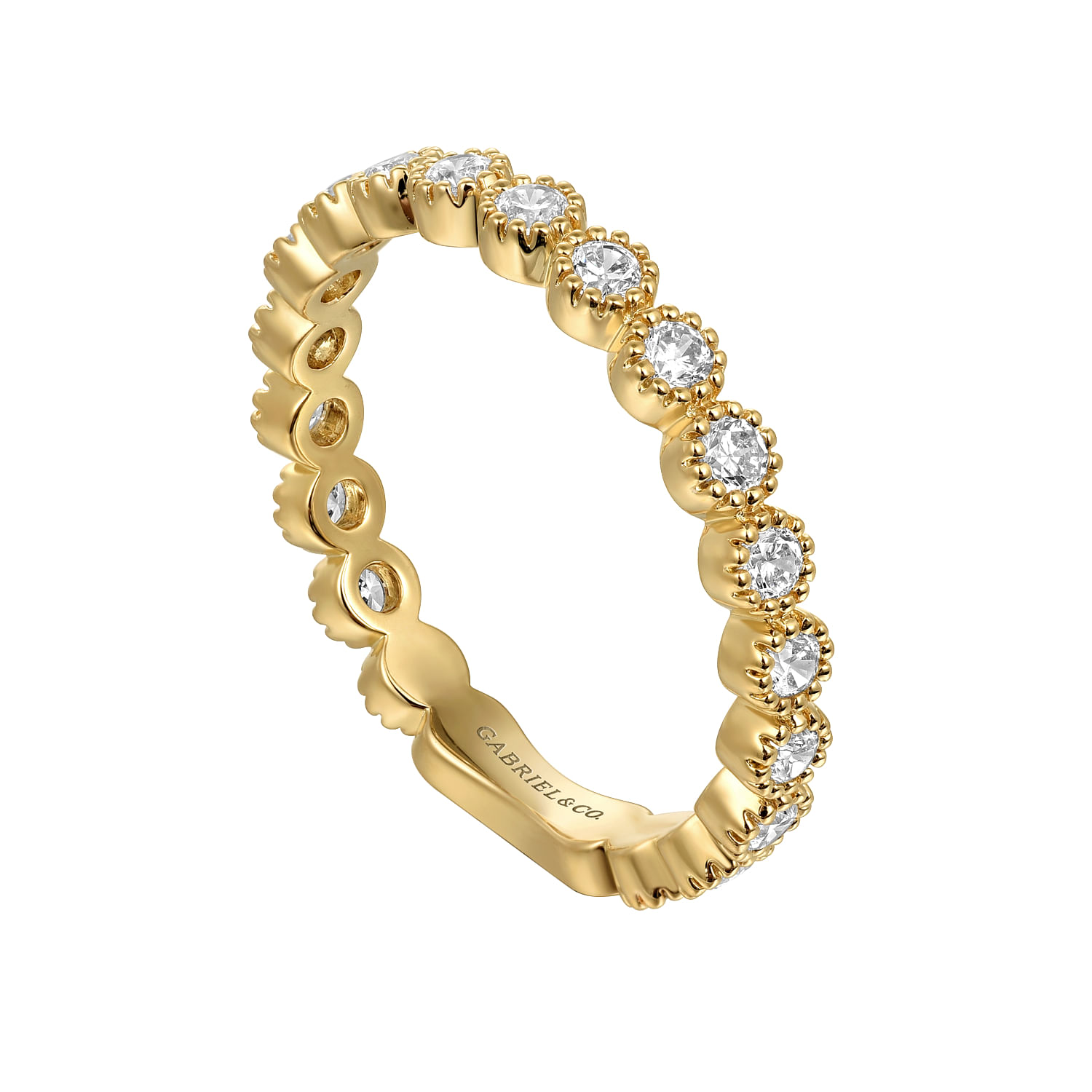 14K Yellow Gold Diamond Bezel Setting Stackable Ladies Ring - 0.55 ct - Shot 3